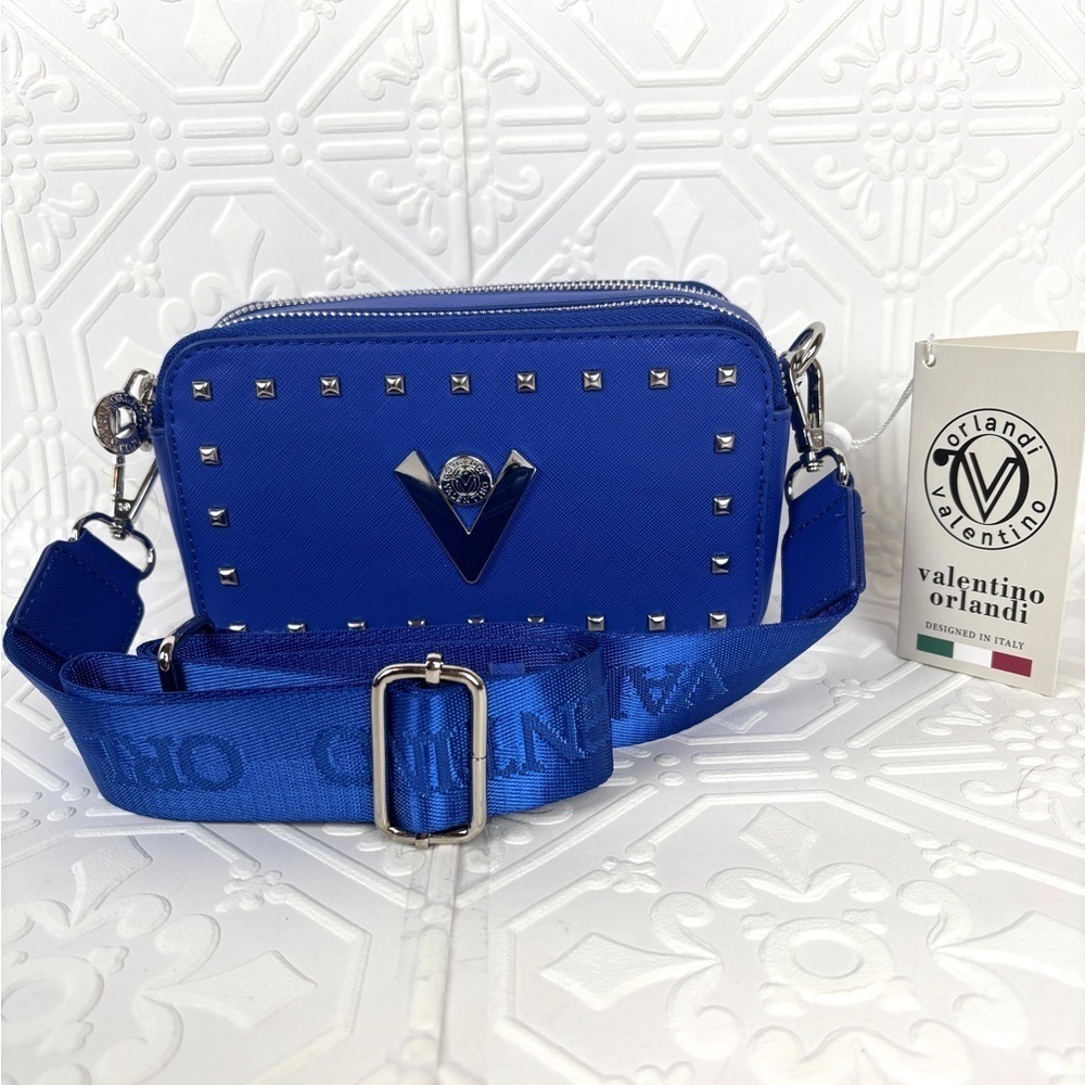 NWT Valentino Orlandi Navy Blue Crossbody Camera-Style‎ Handbag Purse - Picture 4 of 8